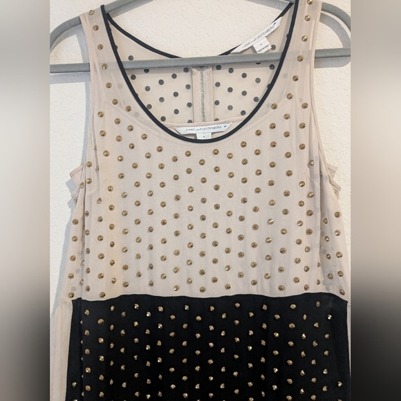 Diane Von Furstenberg Studded Rhinestone Silk Sleeveless Abrielle Mini Dress - Picture 6 of 14